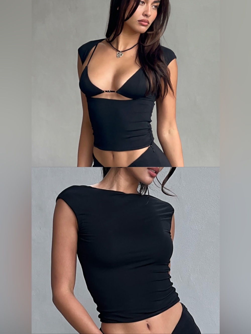 Tiger Mist Black Cap-Sleeve Crop Top